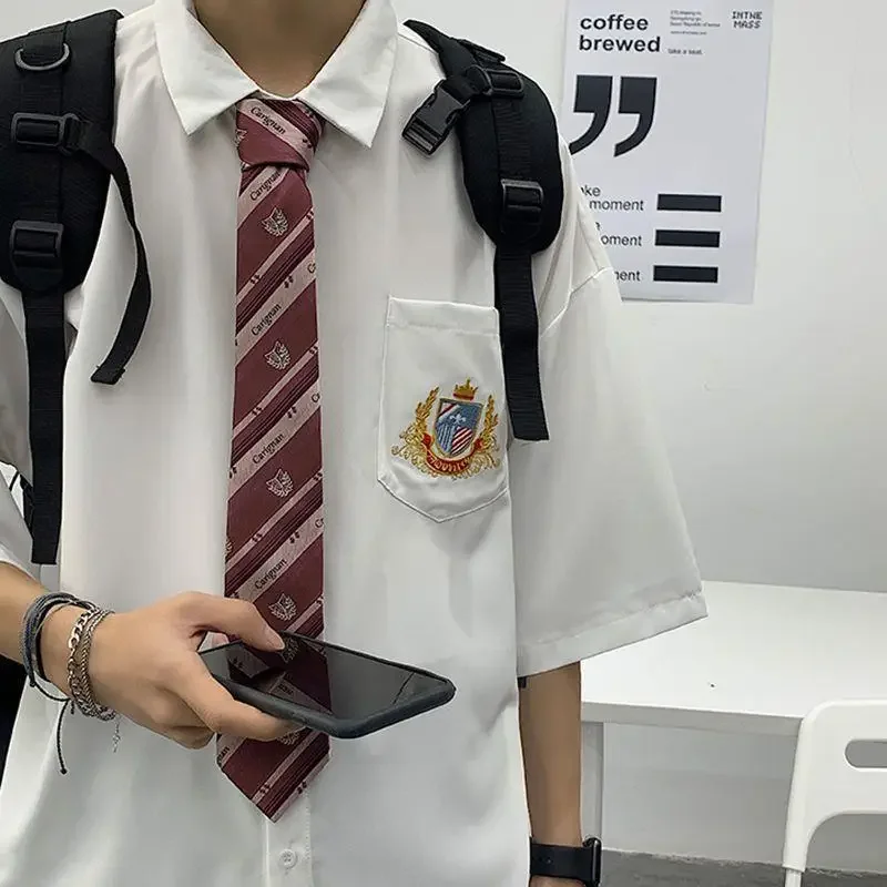 Anime Student Dk Uniform Men's Short-sleeved Embroidered White Shirt + Tie Japanese High School Uniforms Casual Jk Couple