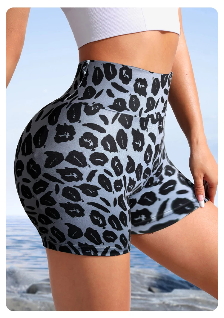 Summer Leopard Print leggings Shorts for Women High Waist Stretchy Yoga Shorts Casual Workout breathable Running Cycling Shorts