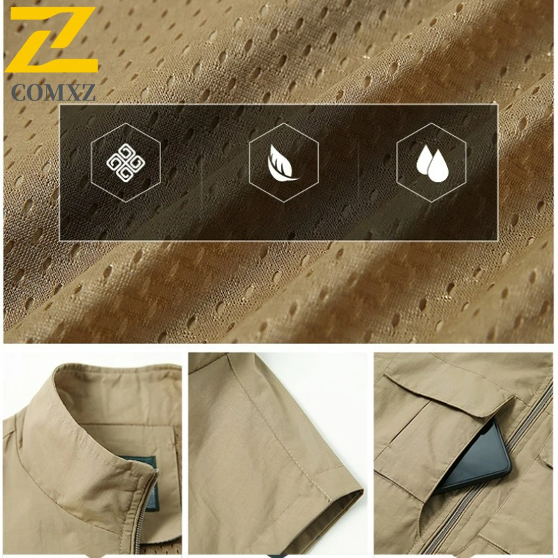2025 New Multi-pocket Vest Men's Fashion Casual Mesh Lined Breathable Sleeveless Work Vest Hiking Fishing Solid Color Waistcoat