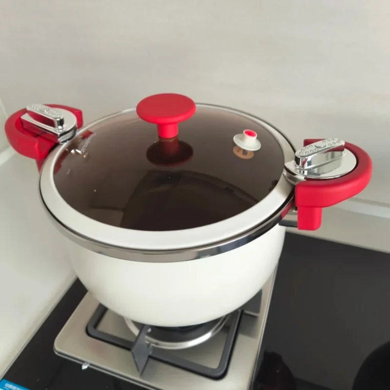 100KPa Micro Pressure Titanium Enamel Pot Non-stick Soup Stew Pot Compatible with Induction & Gas Stove Household Cookware