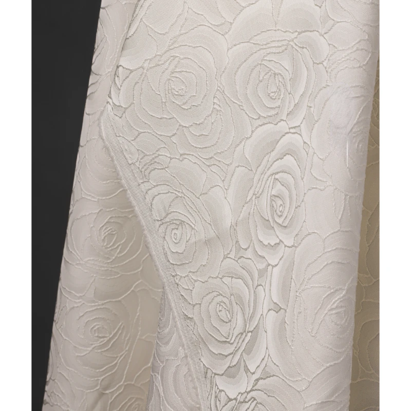 Jacquard Fabric White Large Rose Texture Embroidery Dress Designer Cloth Apparel for Diy Sewing Meters Rayon Polyester Material