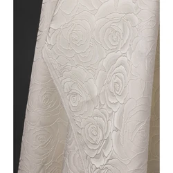 Jacquard Fabric White Large Rose Texture Embroidery Dress Designer Cloth Apparel for Diy Sewing Meters Rayon Polyester Material