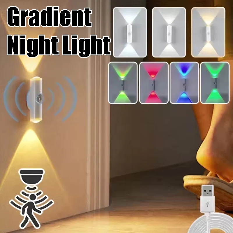 

Градиентный RGB ночник с движением, магнитный перезаряжаемый умный настенный светильник для спальни, ванной комнаты, домашнего декора, освещение