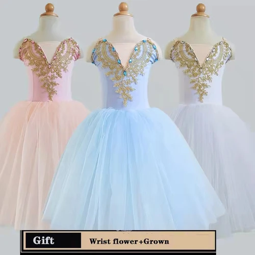 Vestido de tutú de Ballet para niñas, leotardo de gimnasia, vestidos largos blancos de Ballet, disfraz de baile de princesa bailarina, vestido de fiesta de cumpleaños
