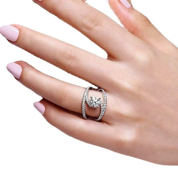 S925 Sterling Silber Ring 14k Roségold Plattiert Voll Besetzt mit Diamanten Verlobungsring Kreativ Neu