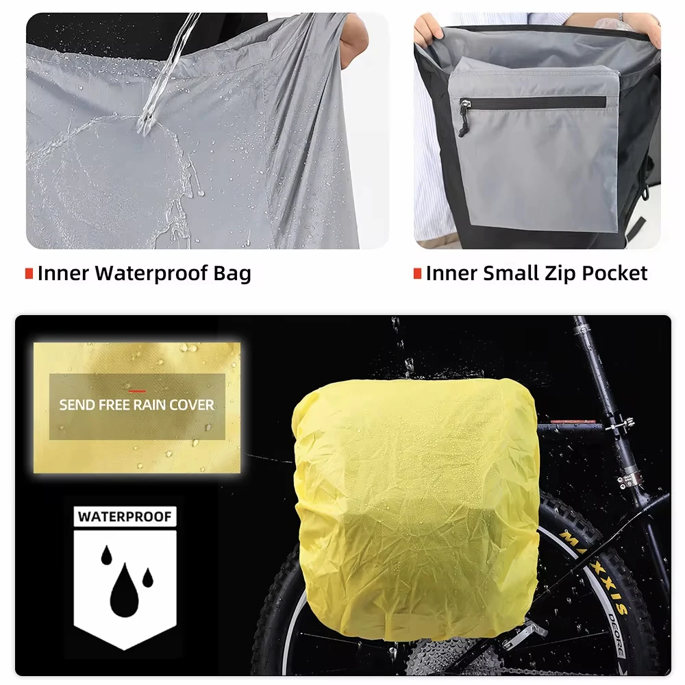 40L Bicycle Pannier Bag 2 in 1 Double Side Bike Bag with Waterproof Inner Bag Rain Cover Fits Rear Racks up to 6.5\