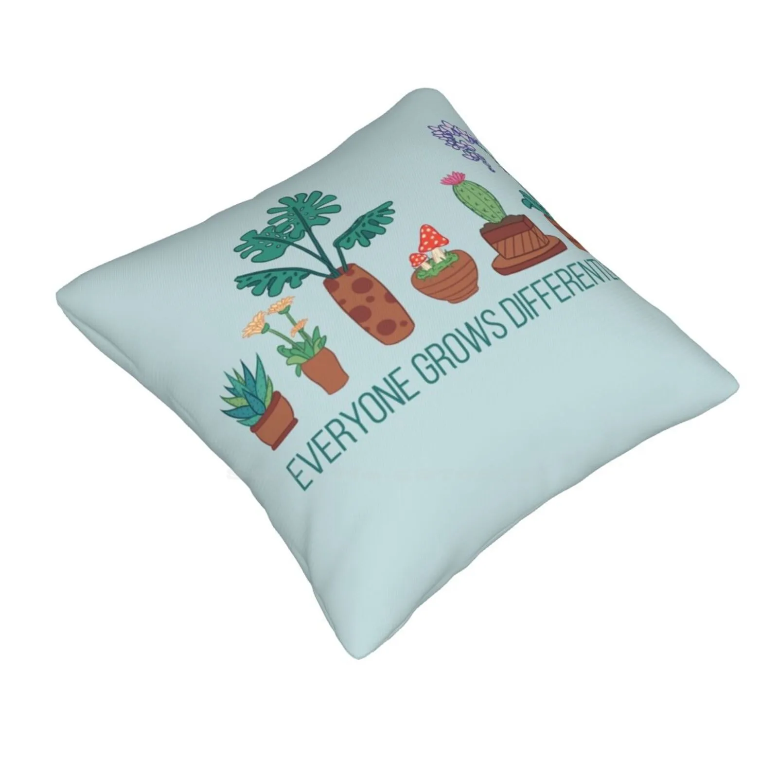 Everyone Grows Differently Throw Cushion Pillow Cover Self Love Positivity Positive Growth Self Care Diversity Plants Cactus