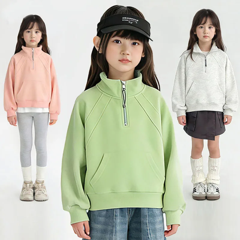 Girl's Autumn Sweatshirt Kids Sporty Casual Pullover Children Spring Fashion Stand Collar Tracksuit New Teenager Trend Clothing