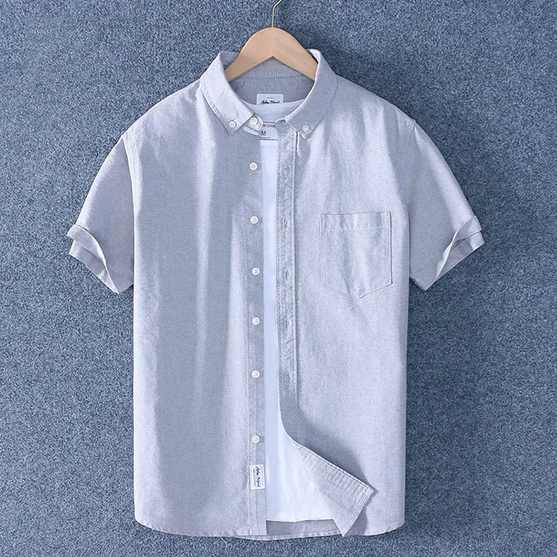 Brand Schinteon Men Summer 100% Cotton Shirt Oxford Short sleeved Smart Casual Slim Shirt Turn-down Collar Brand New Arrival