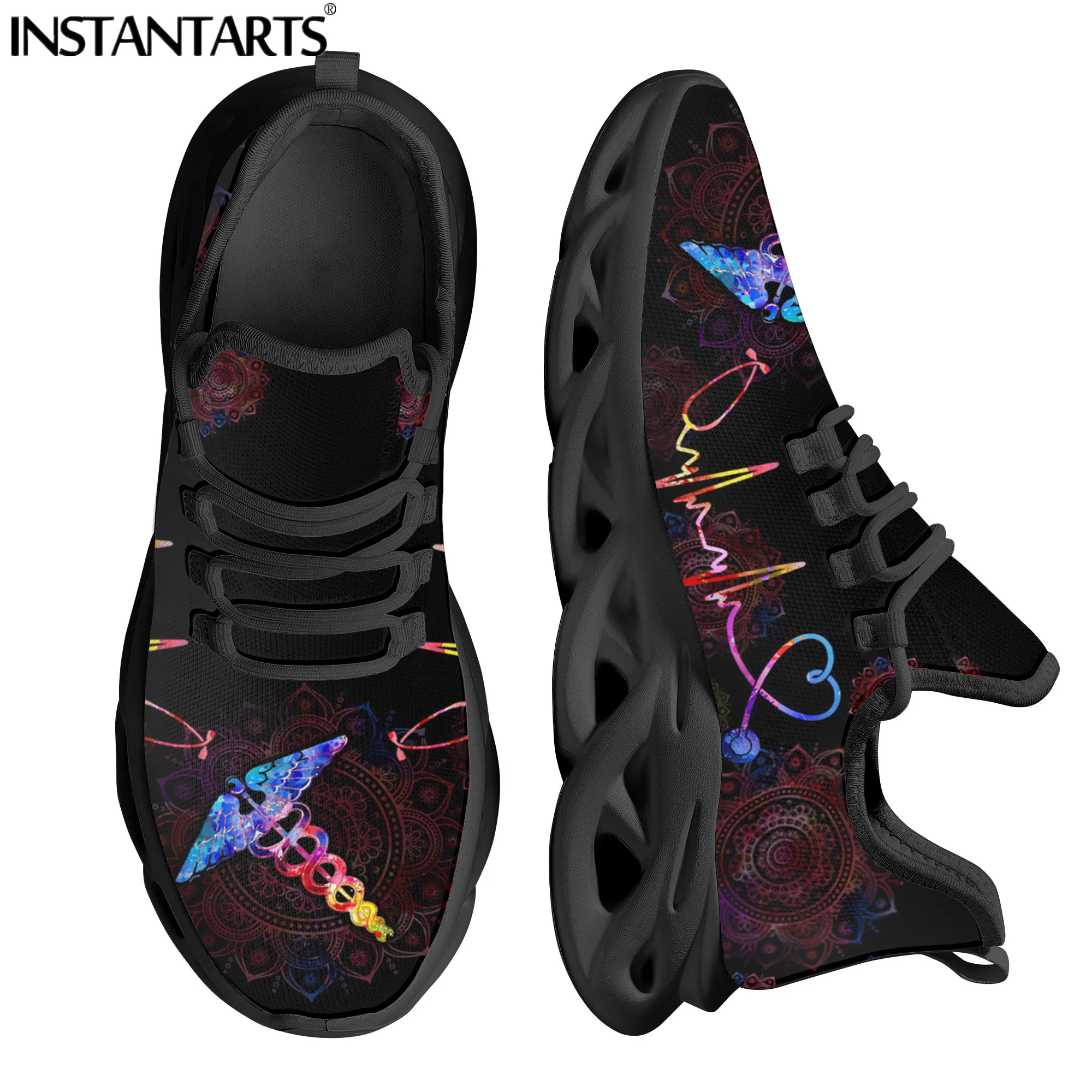 INSTANTARTS Mandala Nursing Shoes for Women Spring Autumn Ladies Chunky Sneakers EMT Paramedic Large Size Platform Sports Shoes