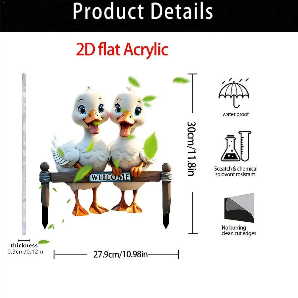 Flat 2D Duck Outdoor Decoration Sculpture Plastic Animal Theme Welcome Sign Suitable For Courtyard Decoration Garden Decor