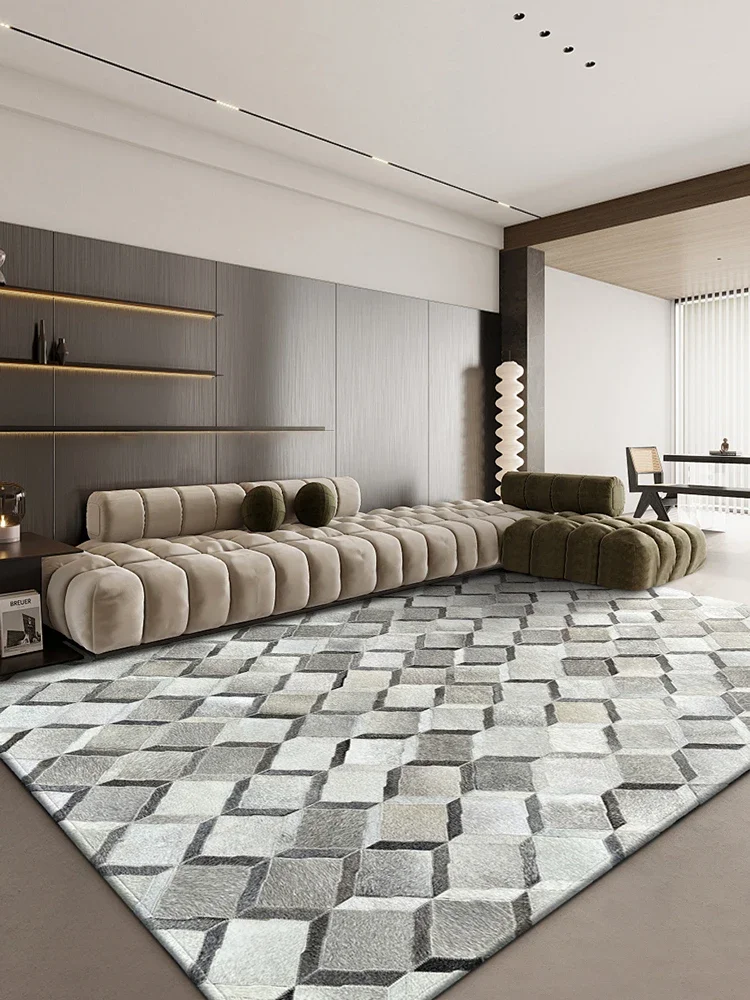 

Patchwork Real Cowhide Grey Carpet for Living Room Modern 3D Pattern Home Area Rug Bedroom Anti-skid Sofa Study Mat Large Carpet