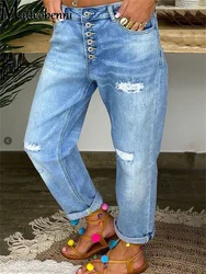 Pantalones vaqueros rasgados para mujer, Jeggings ajustados de cintura alta, ropa de primavera y otoño