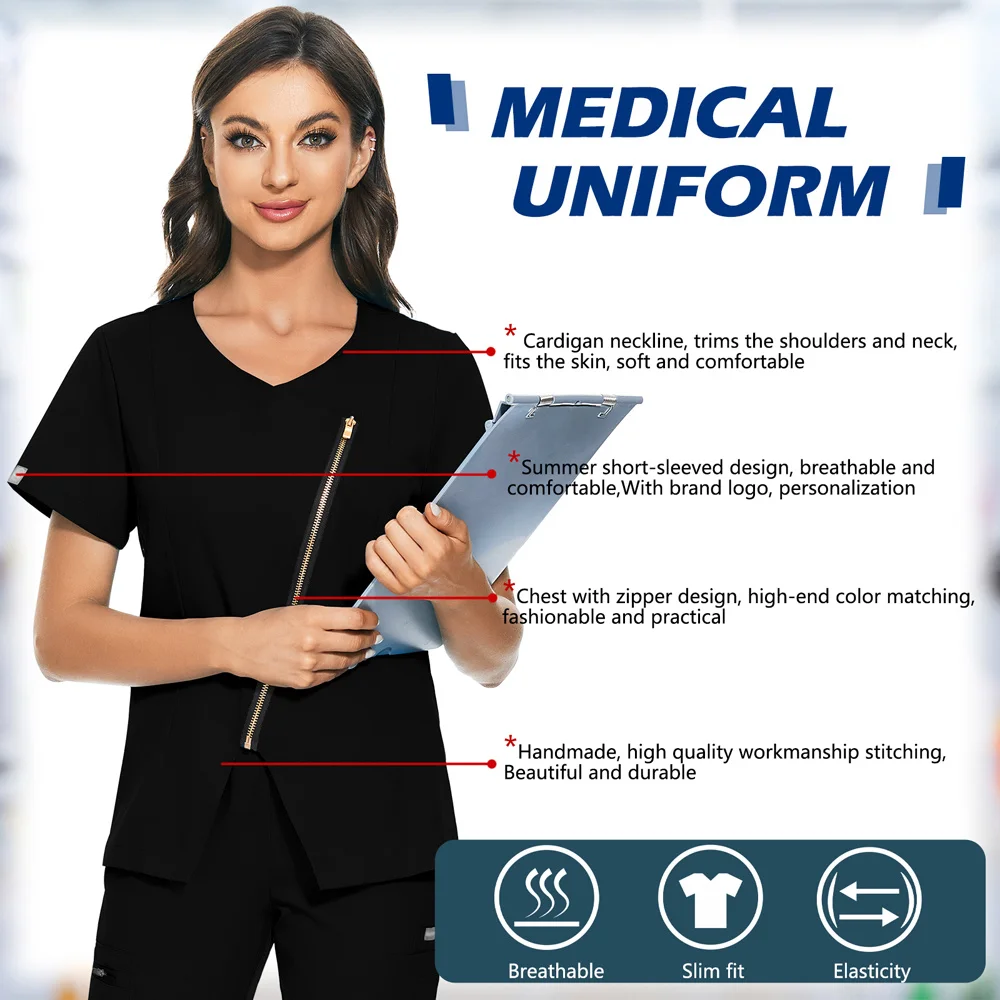 Fashion Koreaanse Stijl Werkkleding Medische Scrub Tops Verpleegster Uniform Chirurgie Scrubs Shirt Korte Mouw Arts Uitloper Verpleging Uniform