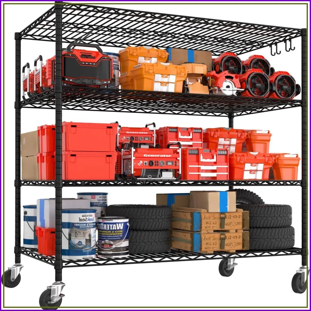 Heavy Duty Metal Wire Storage Shelving Unit with Wheels, 55.5"W x 24"D x 80"H, 5-Tier