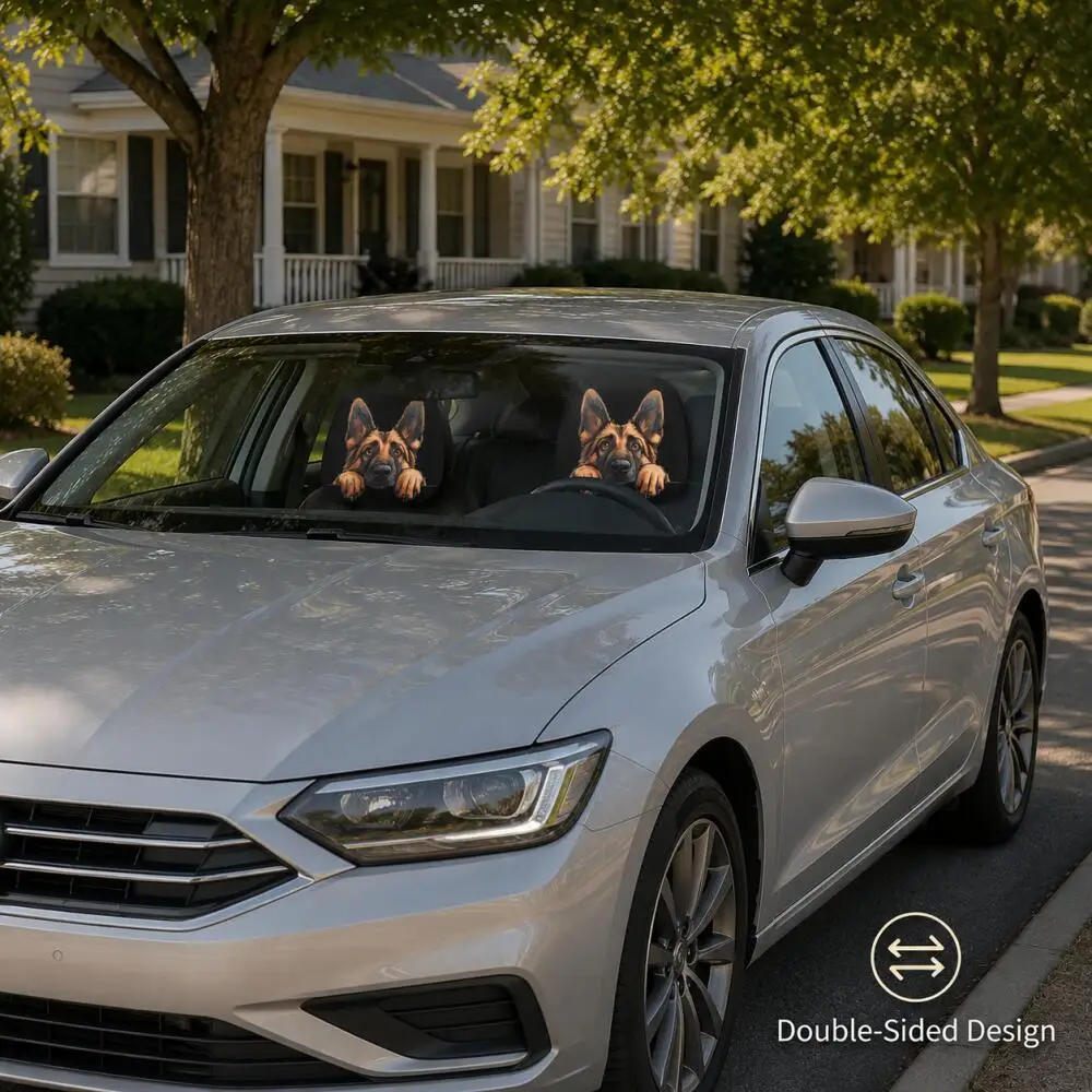 2PCS German Shepherd Peeking Car Headrest Covers 2D Flat Cute Dog Paws Print Black Dog Lovers Universal Auto Headrest Protector