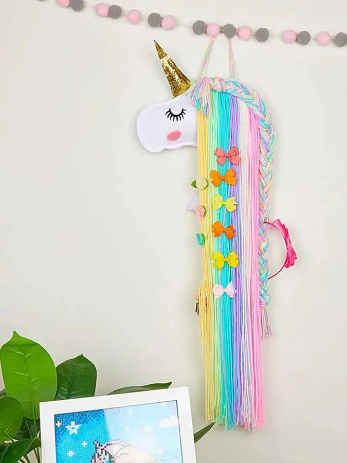 Einhorn, Haarspange für Mädchen und Aufbewahrung für Haaraccessoires, Wanddekoration für das Zimmer, Aufbewahrungsregal für Haarbänder, niedliches, handgefertigtes Filzprodukt. – Detail 11