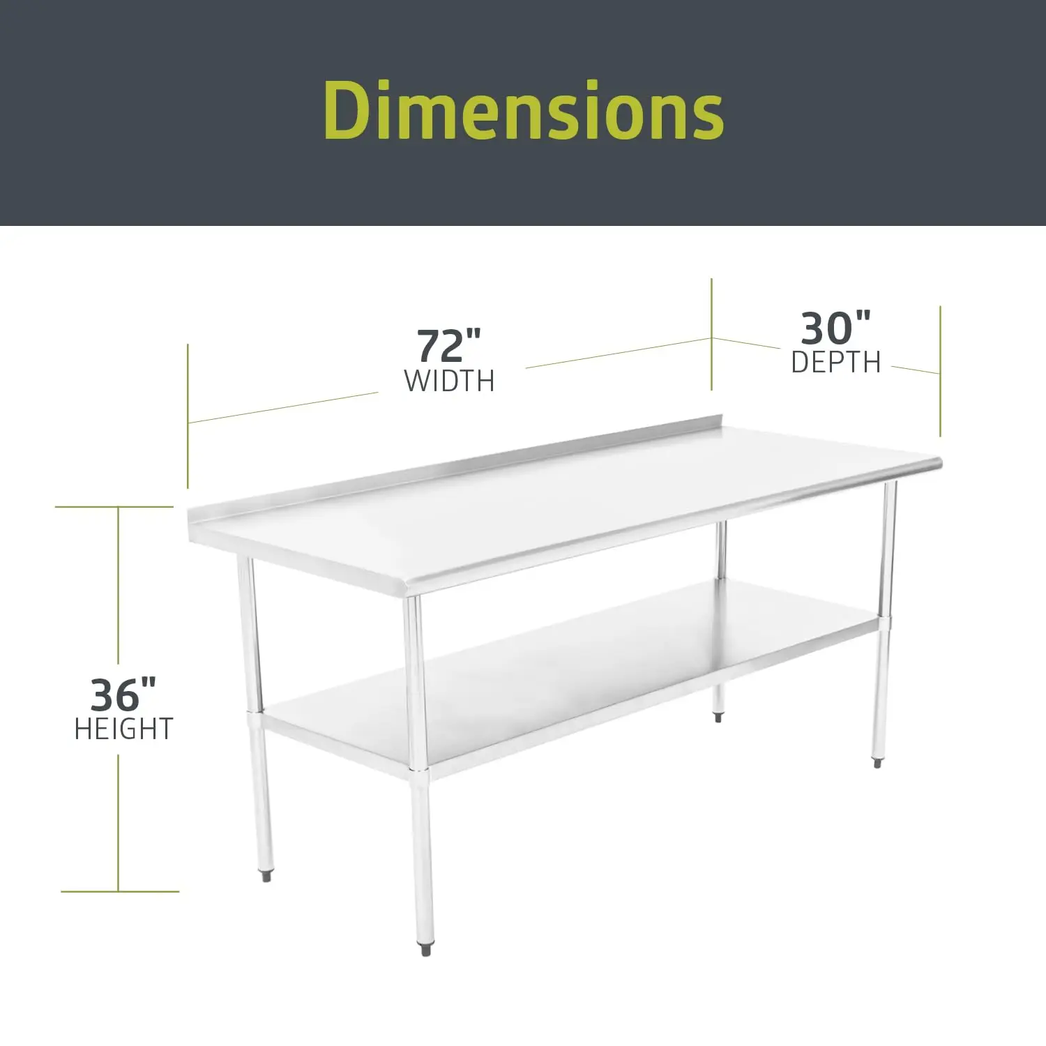 Stainless Steel Kitchen Prep and Work Table, Commercial Work Table for Restaurant and Home, 72