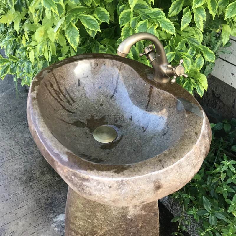 Natural Stone Wash Basin Integrated Balcony Outdoor Wash Basin Courtyard Column Washbasin Antique Outdoor Pool