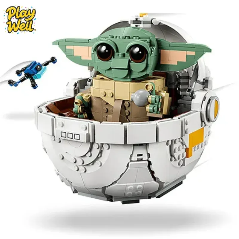 

Baby Yoda in space with levitating stroller model puzzle building blocks for boys costume toys for children birthday gifts