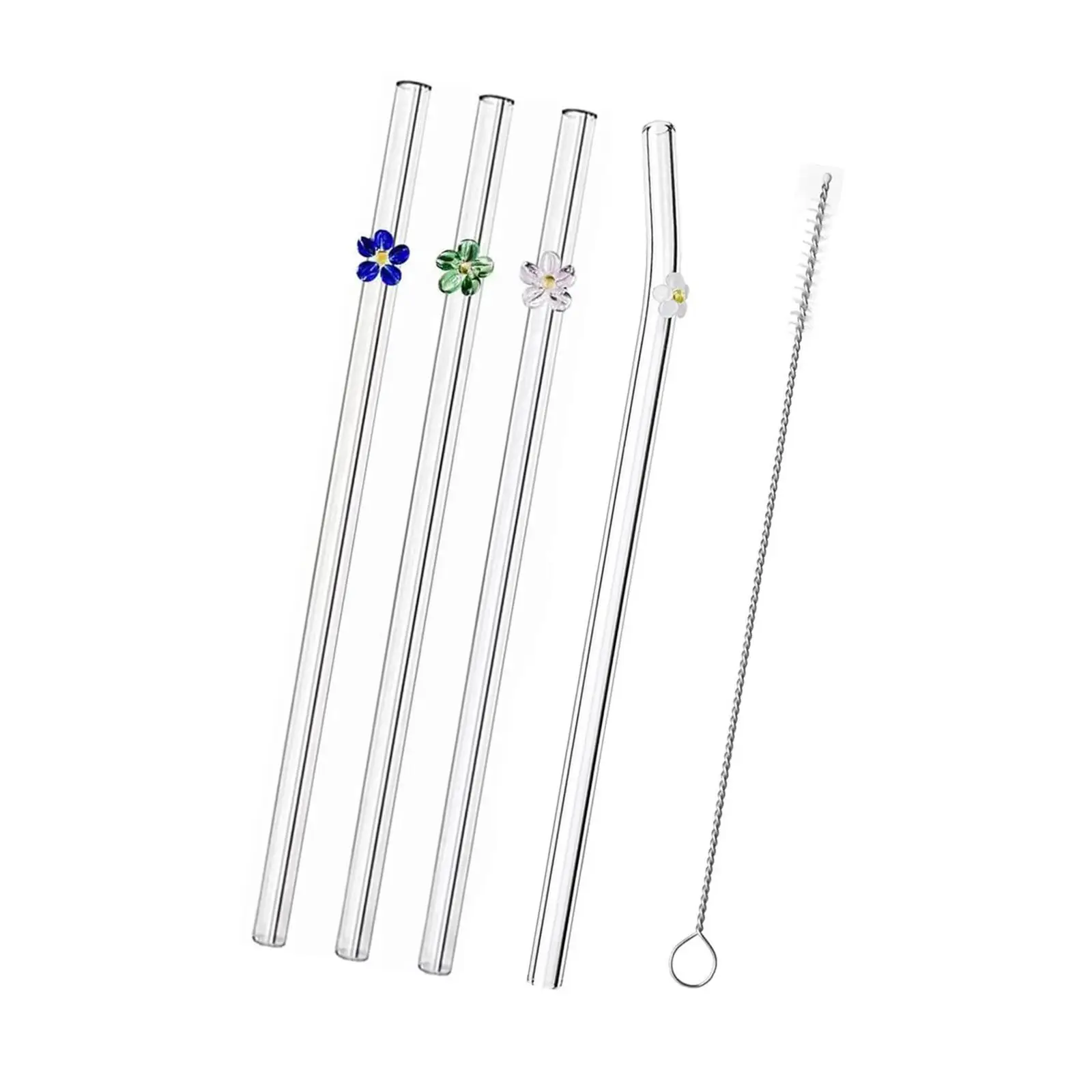 Glass Straws Flower Clear Glass Straws Colored for Girls Gift Frozen Drinks Bubble Tea