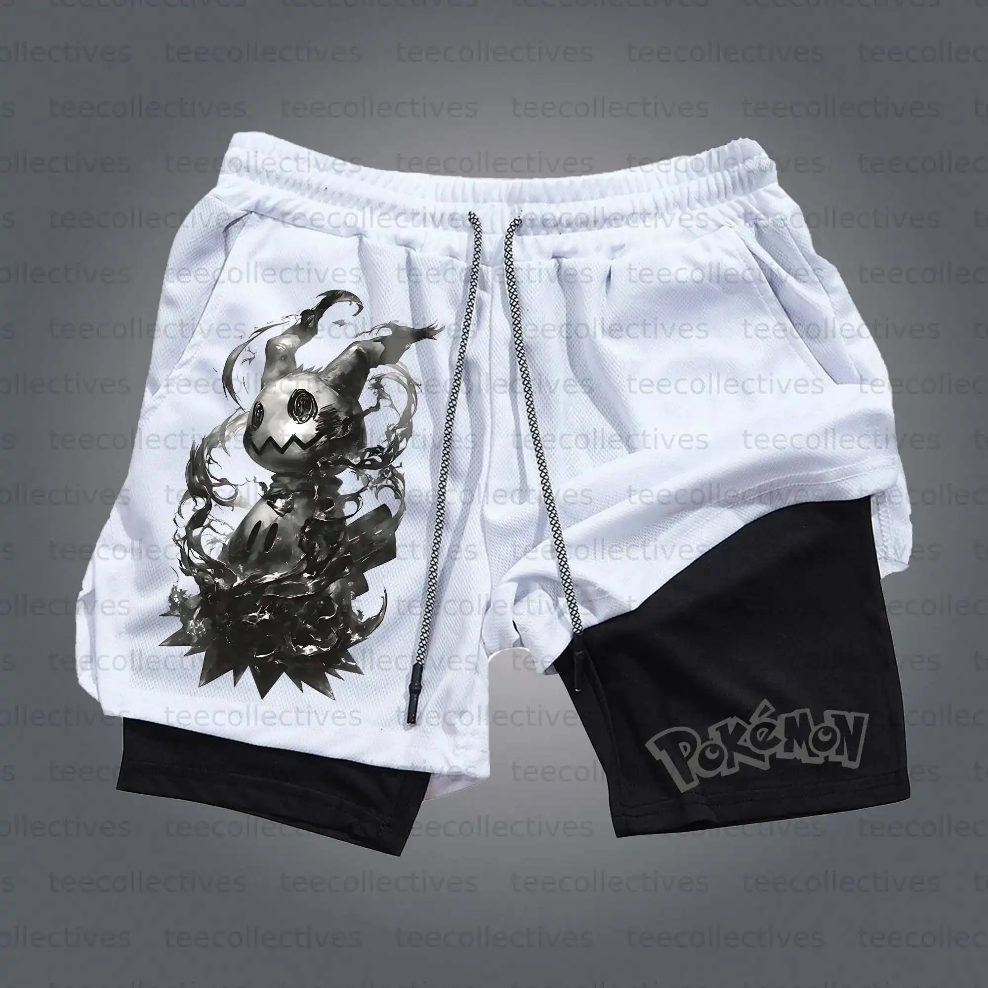Japanse streetwear shorts heren katoenen sportbroeken 2025, zomer grafische bodems, witte basis, zwart paneel, blauw logo-patroon, water