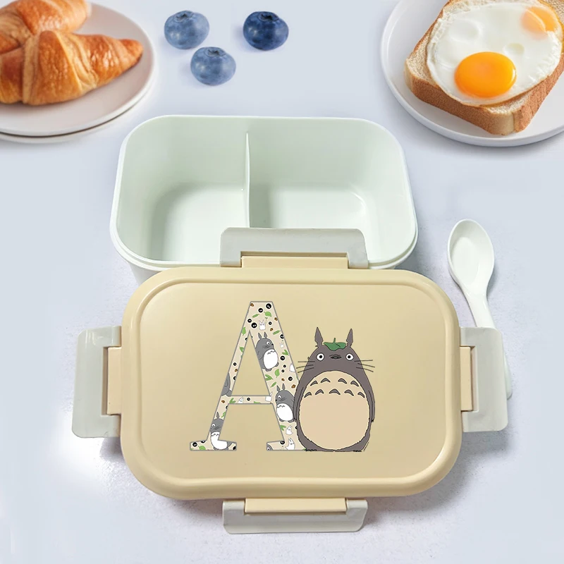 

Totoro 26 Letters Lunch Box Anime Cartoon Portable Bento Boxes Man Woman Hermetic Food Crisper Single Layer Capacity Lunch Case