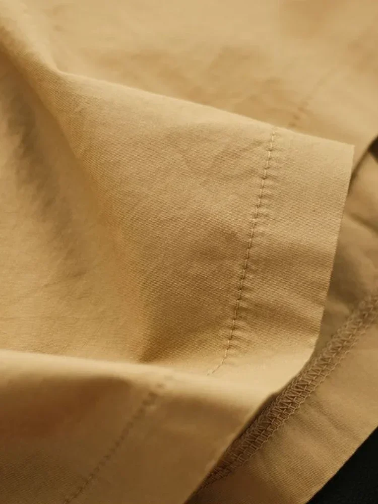 カーキ色のレディースパンツ、100％純綿、カジュアルでゆったりとしたゴムウエストのスカートパンツ、2026年夏新作、レトロな黒のワイドレッグパンツ、女性用