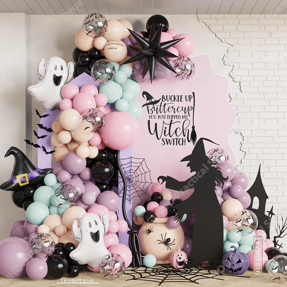 133pcs Halloween Ghost Balloons Garland Kit Transparent Bat Latex Balloons Witch Hat Foil Balls Baby Shower Birthday Party Decor