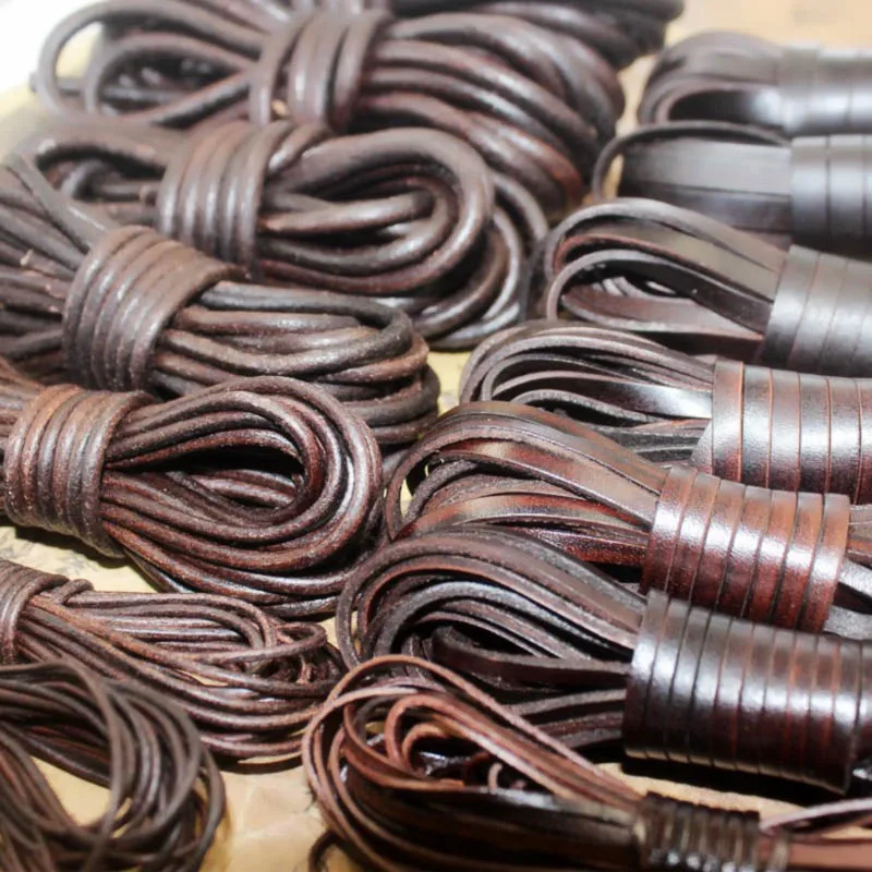 REGELIN 2meter Retro Coffee Cow Leather Strap Findings 2/3/4/5/6/8/10mm Flat/Round Leather Cord String Rope DIY  Bracelet Making