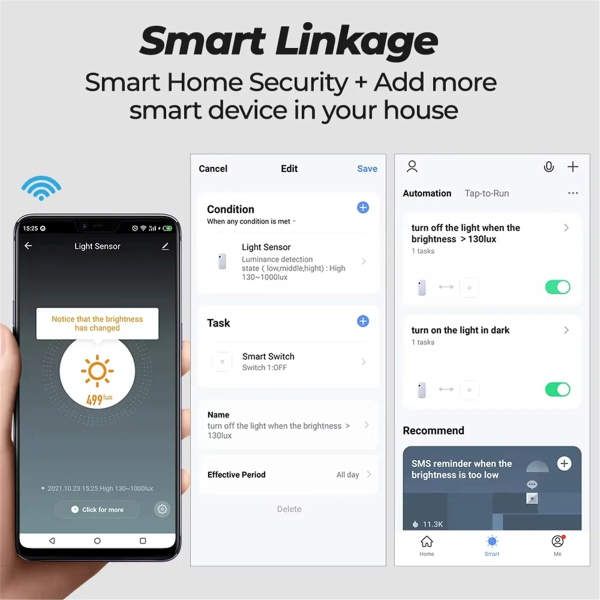 SMIEA Tuya-Sensor de luz WiFi, Sensor de iluminación inteligente para el hogar, Control de enlace por aplicación, Detector de brillo, automatización de iluminación