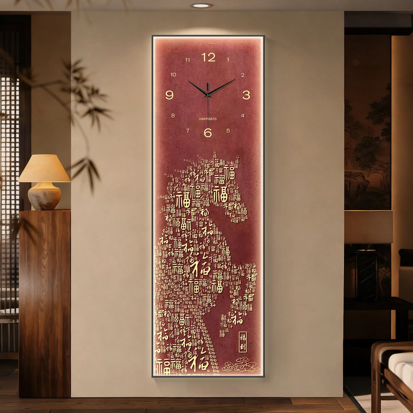Hundred Blessings Figure of a Steady Horse Entrance Decorative Painting with Clock, Light Luxury Entrance Hall Corridor Hanging
