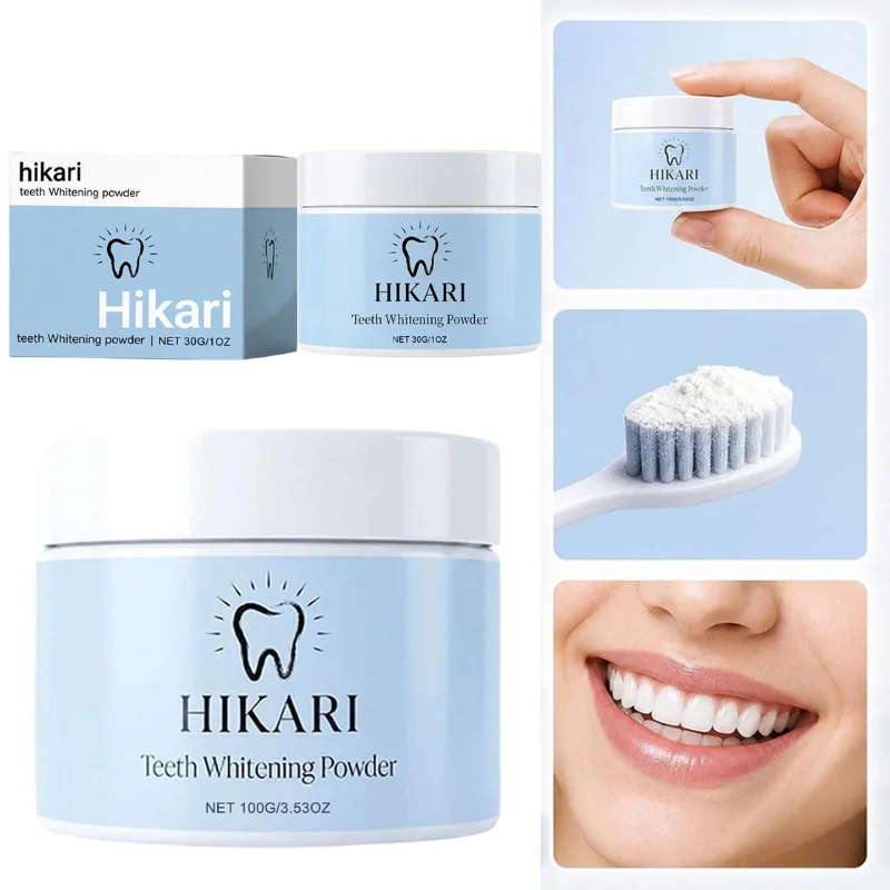 HIKARI Tooth Whitening Powder 30/100G Natural Formula Remove Coffee Tobacco Stain Fresh Breath Teeth Brightening Oral Care