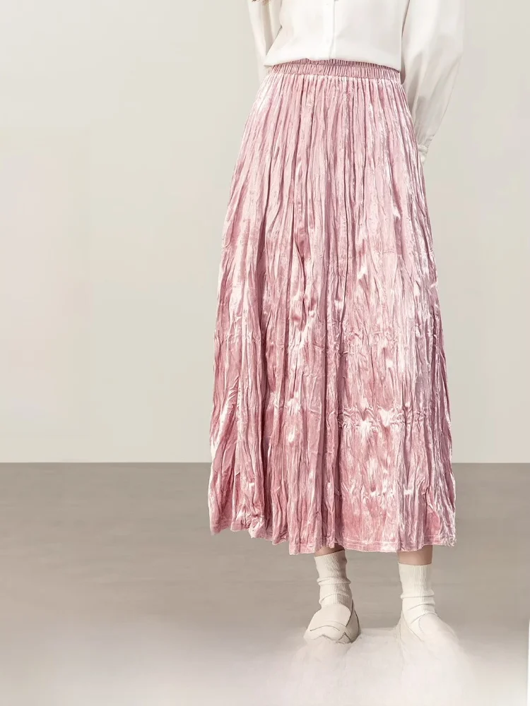 

Элегантная женская юбка миди из бархата, свободного кроя, с текстурой, плиссированная, А-силуэт, из полиэстера, для повседневной носки