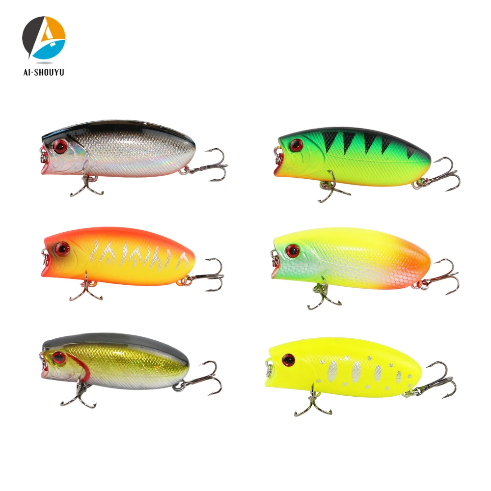 AI-SHOUYU 2pcs New Popper Fishing Lures 55mm/10g Topwater Popper Bait Bass Pesca Wobblers Crankbait Fishing Tackle