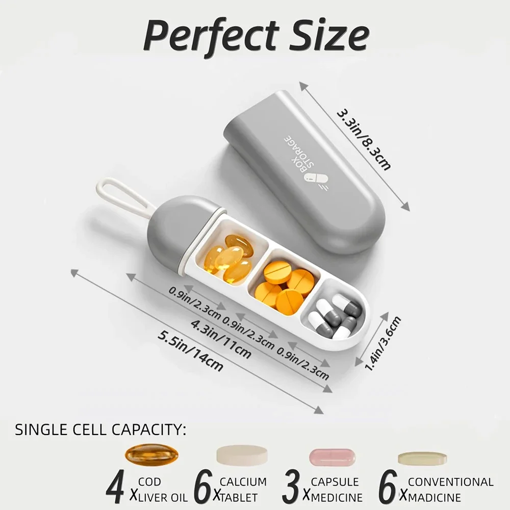 

Portable 3-Compartment Pill Organizer | Travel Pill Case for Vitamins & Tablets (2-Pack)