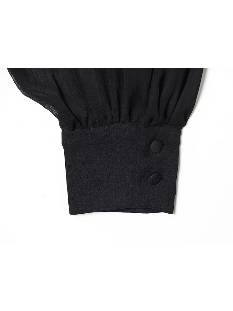 ربيع جديد المرأة قميص شيك الدانتيل يصل الرسن طوق موضة أنيقة طويلة الأكمام بلايز الصلبة الإناث مثير شير شارع العليا بلوزة #6