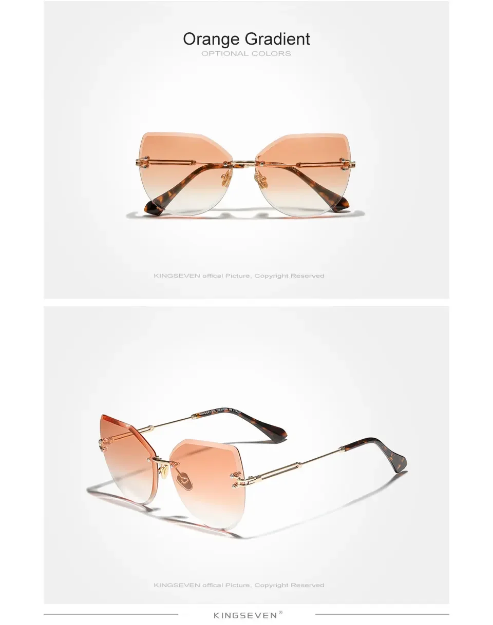 KINGSEVEN Trend Randlose Sonnenbrille Frauen Gradient Brillen Vintage Urlaub für Dame Zubehör Reise Brillen – Detail 5