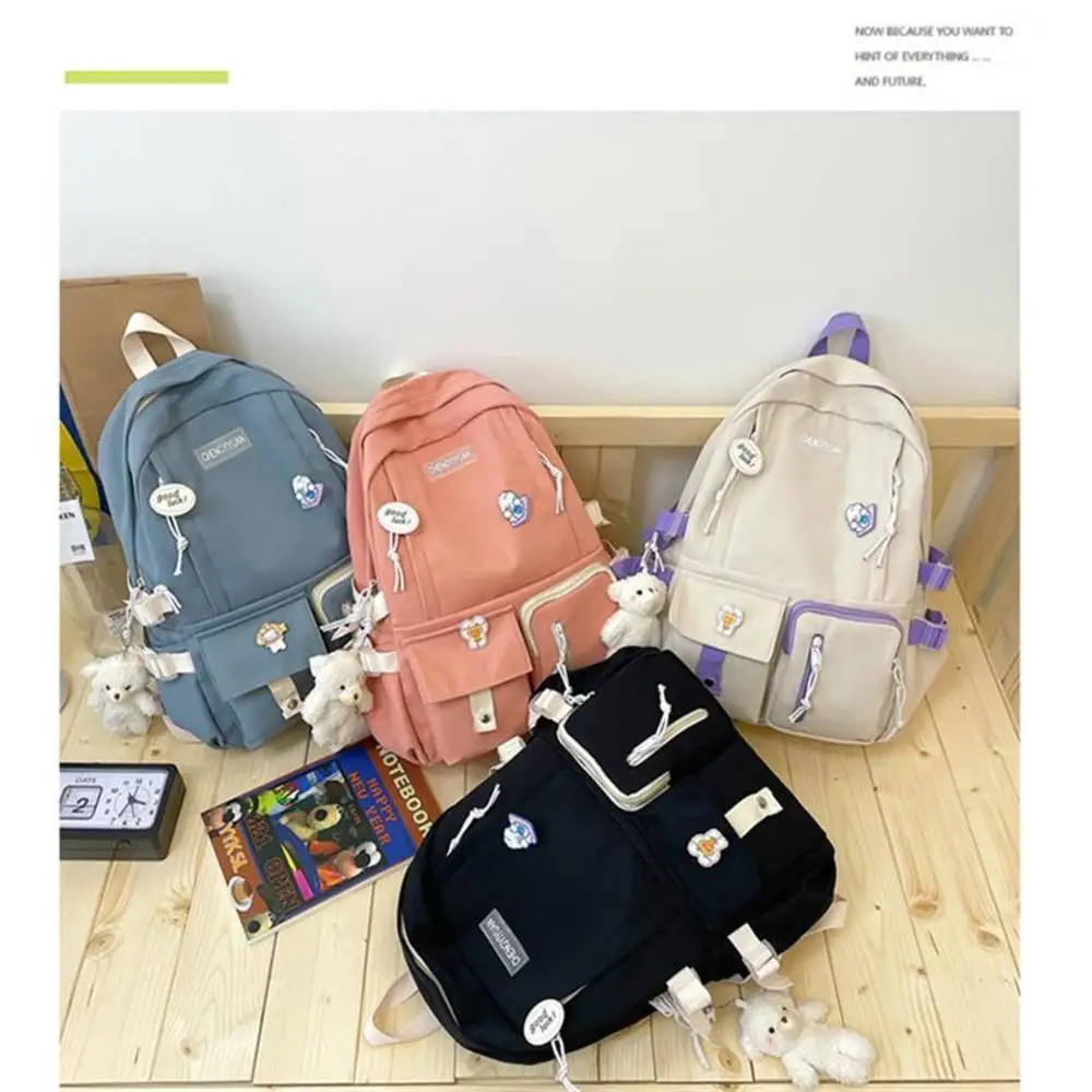 Bonito Mochila de Nylon para Adolescentes, Mochilas Escolares para Mulheres, Multi Bolsos, Bolsa de Ombro Estudante, Mochila Laptop de Viagem,