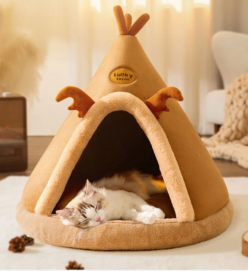 Pet Cat Cave House Foldable Tent Soft Dog Bed Mongolian Yurts Cute Kennel Nest Small Animals Puppy Chihuahua House With Mat