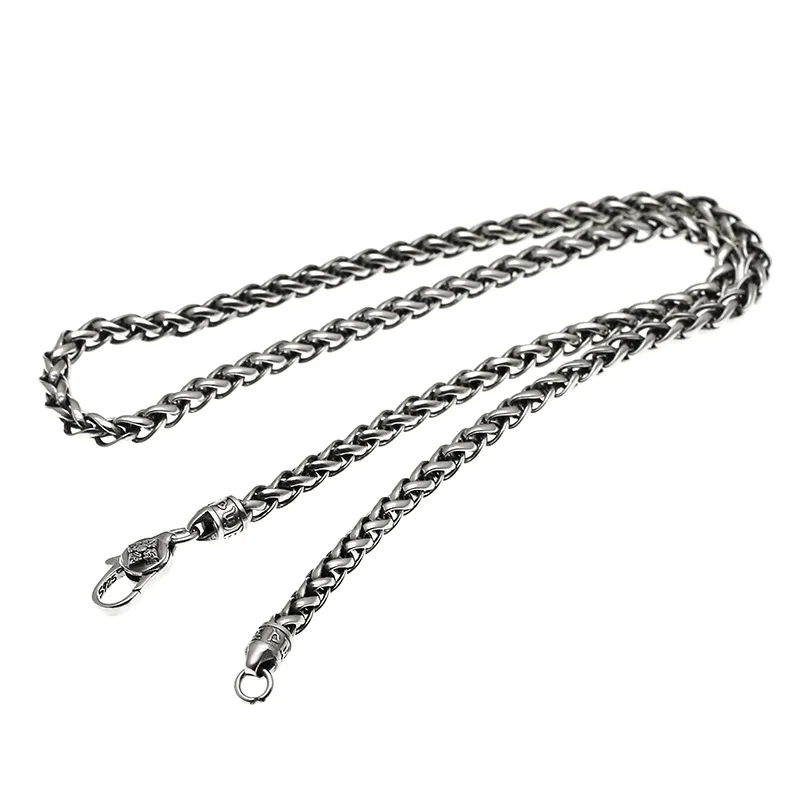 Sterling Silver Necklace Male Personality Fried Dough Twists Chain Vintage Thai Silver Versatile Bare Wear Seiko Whip Chain