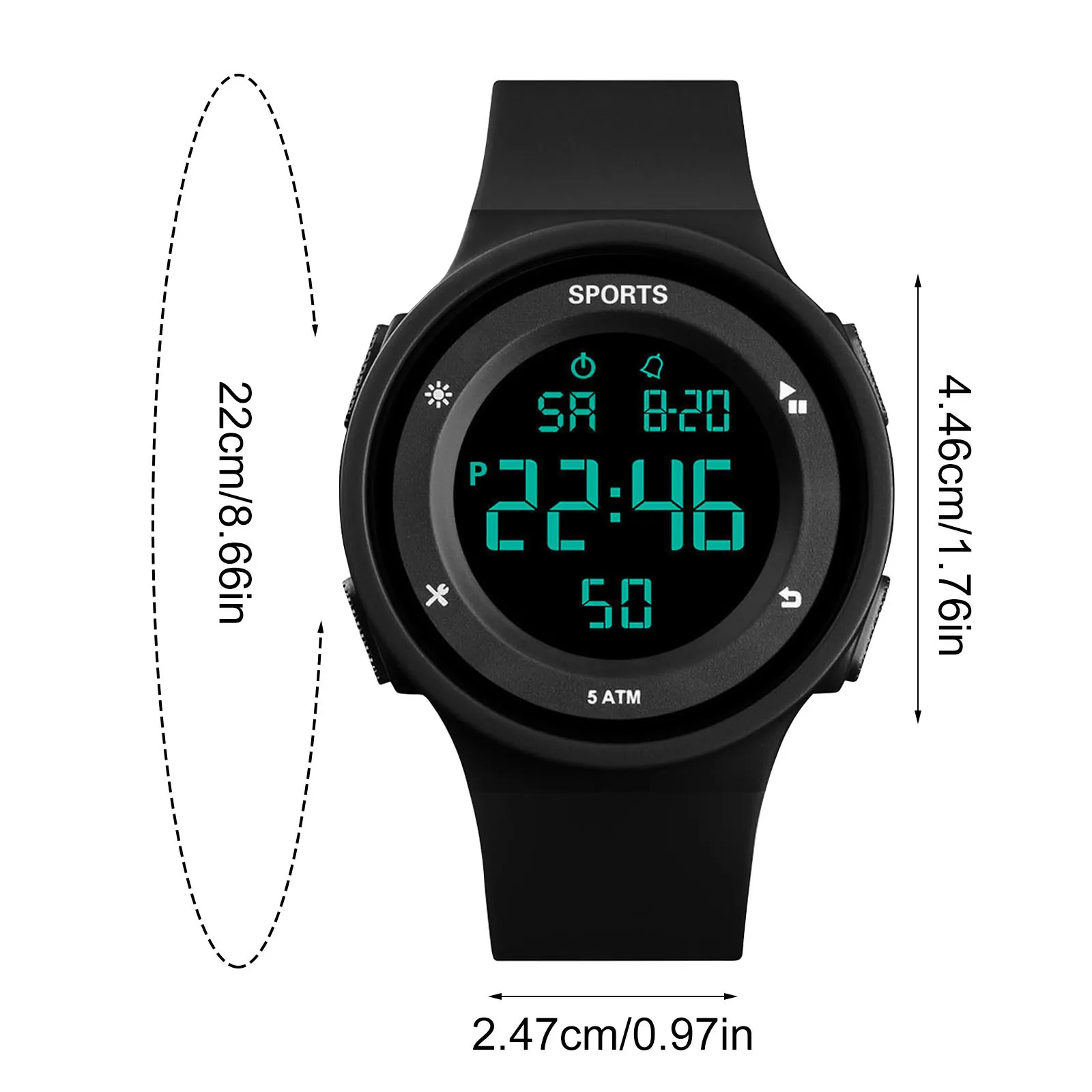 Men'S Sports Watch Led Digital Watch Luminous Waterproof Multi-Function Sports Clock Large Dial Student Outdoor Military Watch