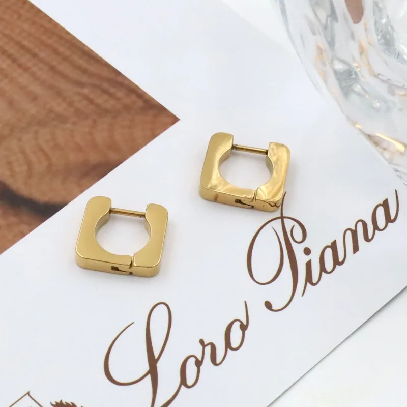 Specially For 18K Square Smooth Titanium Steel Earrings That Do Not Fade, Fashi…