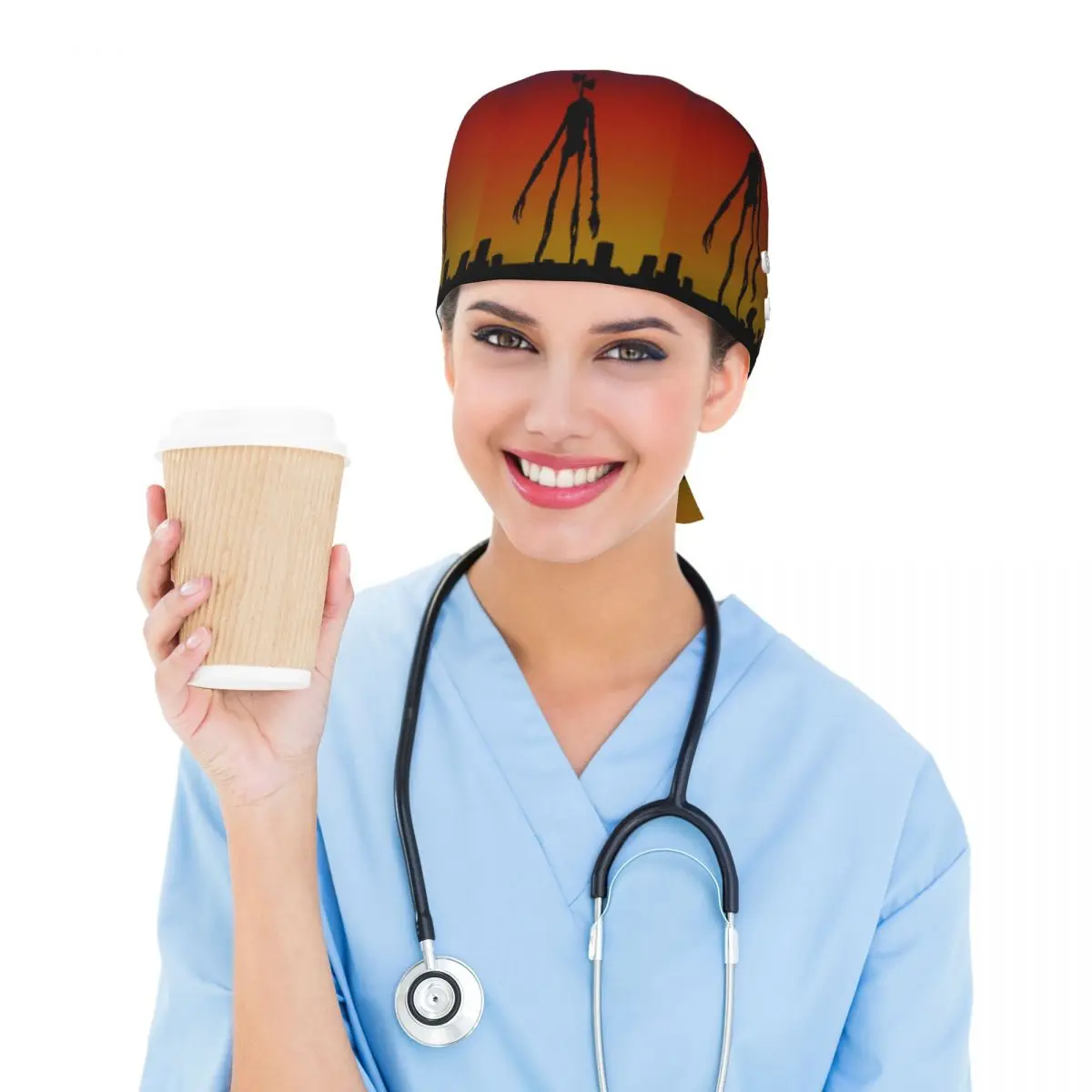 Cartoon Horror Creepypasta Siren Head Scrub Hat Doctor Working Surgical Cap Unisex Adjustable Nursing Caps for Dentist