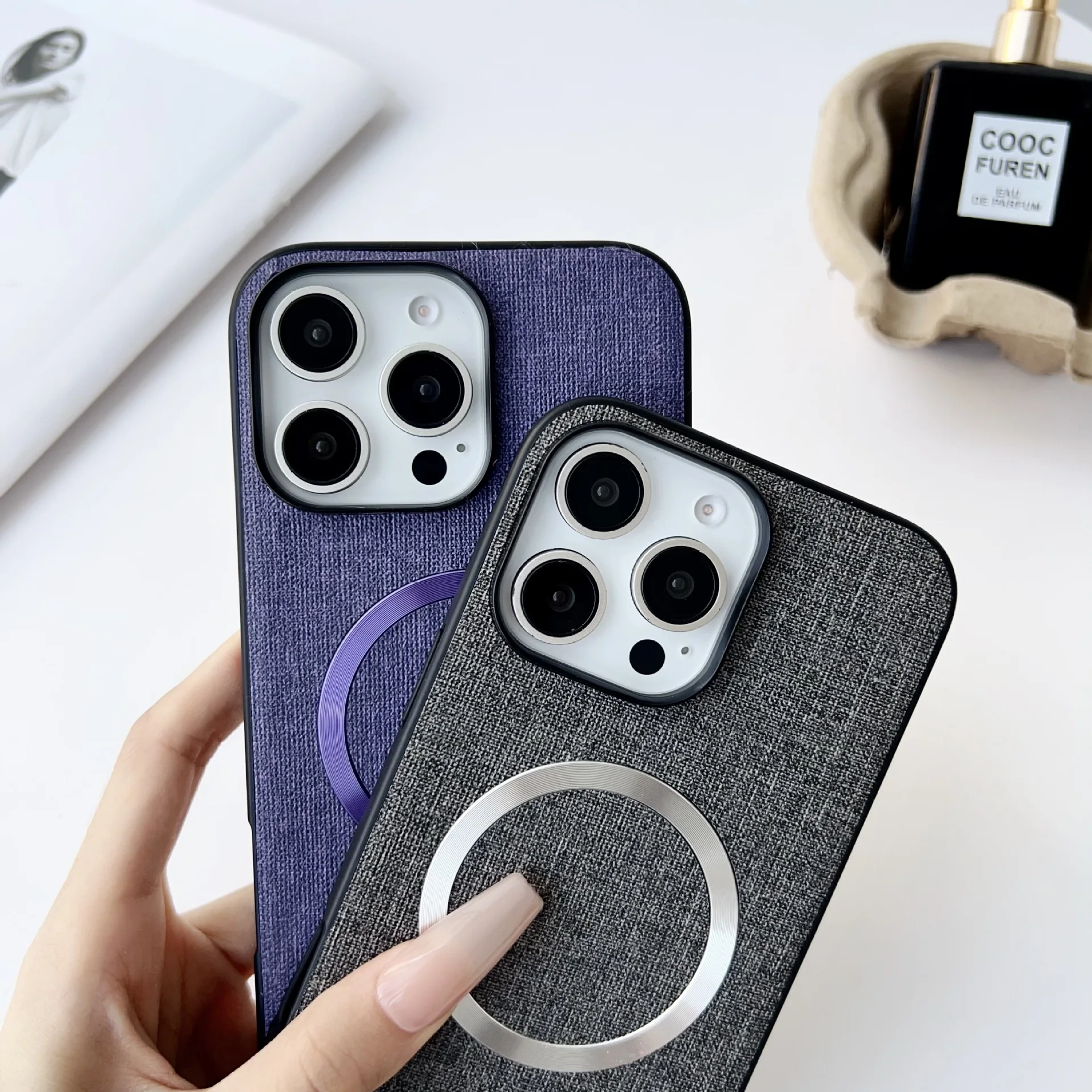 Capa de tecido compatível com MagSafe para iPhone 16/15/14, carregamento sem fio e queda militar testada