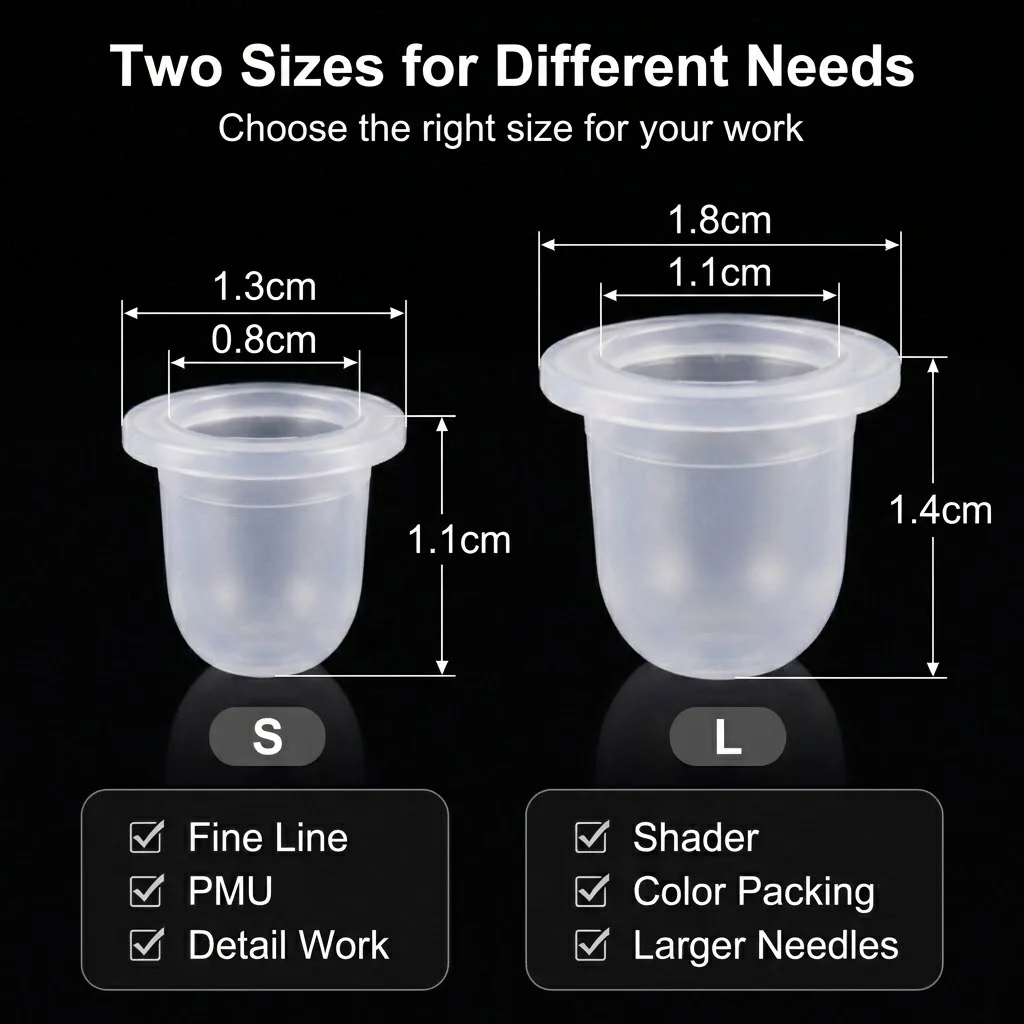 100/500/1000PCS Tattoo Ink Cups Silicone Disposable Pigment Holder Caps S/M Size Permanent Makeup Container Tattoo Accessories
