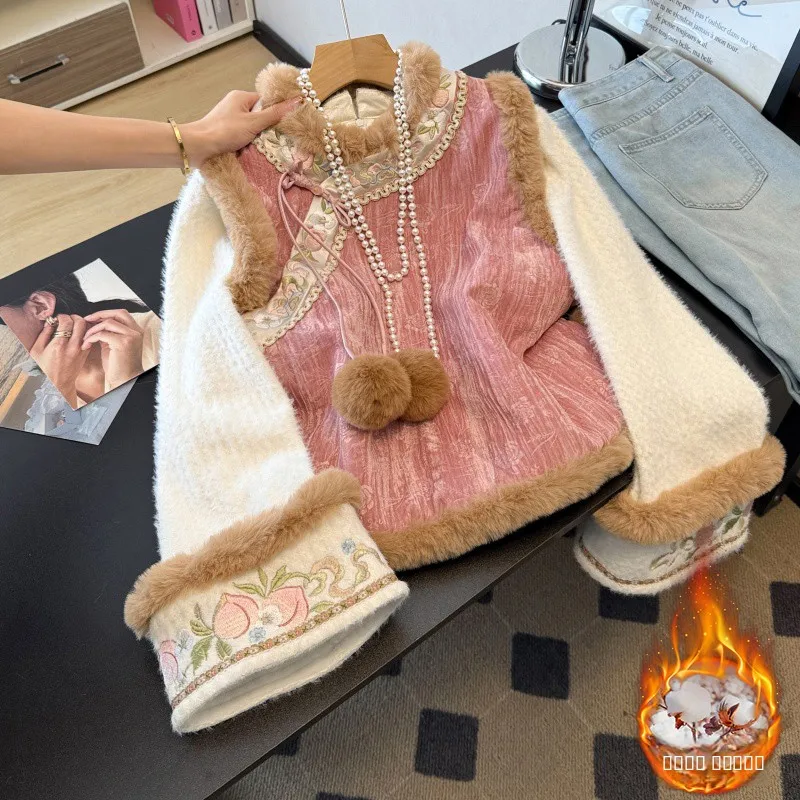 

plus Size Women's Slimming Chinese Sle Fce Lined Base Layer irt Two Piece Set Commute Faion Artistic Long Sve