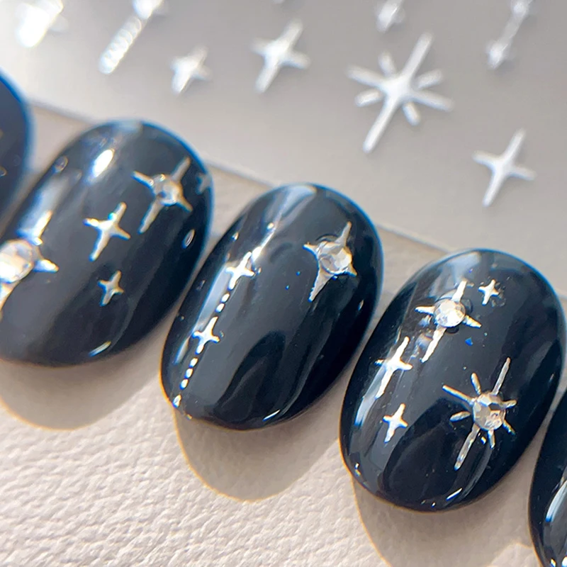 Starlight laser glitter estrela ouro prata carimbado bronzeamento strass alívio decorações da arte do prego adesivos manicure decalques