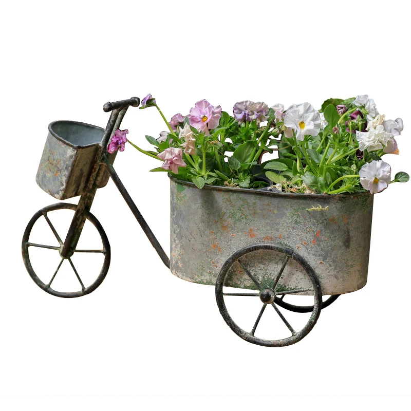 Metal flowerpot Bicycle Stand Flower Arrangement Container Retro Style Outdoor Garden Decorate Home Art Decoration