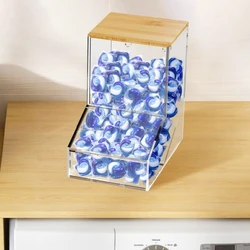 Capsule Storage Box Acrylic Storage Box With Bamboo Lid Transparent Laundry Pods Container Laundry Room Storage Organizer